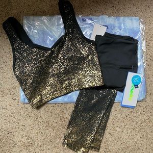 🖤✨ NWT Ellie “Gold Standard” Athletic Leggings and Sports Bra with tie dye tote